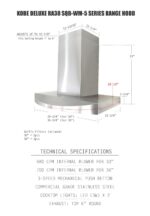 KOBE RA3836SQB-WM-5 Deluxe 36" Campana extractora para montaje en pared, 3 velocidades, 700 CFM, luces LED, filtros defl