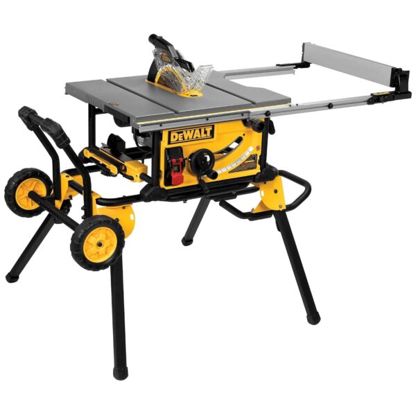 DEWALT Sierra de Mesa de 10 Pulgadas con Soporte de Sierra de Mesa Rodante Plegable, 15 Amperios, 4800 RPM, Capacidad de