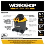 Taller Wet Dry Vac ws1600va alta capacidad Wet Dry Vacuum Cleaner, 16-Gallon tienda Vacuum Cleaner, 6,5 Pico HP aspirado