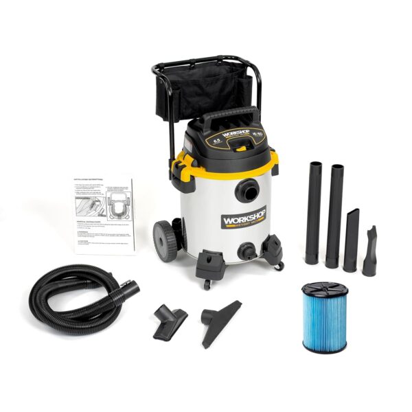 WORKSHOP WS1600SS Aspiradora húmeda y seca de 16 galones, 6.5 pico HP | Stainless Steel Shop Vacuum with Filter, Dust Ba
