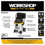 WORKSHOP WS1600SS Aspiradora húmeda y seca de 16 galones, 6.5 pico HP | Stainless Steel Shop Vacuum with Filter, Dust Ba