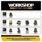 WORKSHOP WS1600SS Aspiradora húmeda y seca de 16 galones, 6.5 pico HP | Stainless Steel Shop Vacuum with Filter, Dust Ba