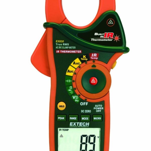Extech EX830-NISTL True RMS 1000 Amp CA/CC Medidor de abrazadera con termómetro infrarrojo y NIST limitado