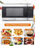 Commercial CHEF Microondas para encimera, 1.1 pies cúbicos, negro con ribete de acero inoxidable