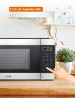 Commercial CHEF Microondas para encimera, 1.1 pies cúbicos, negro con ribete de acero inoxidable