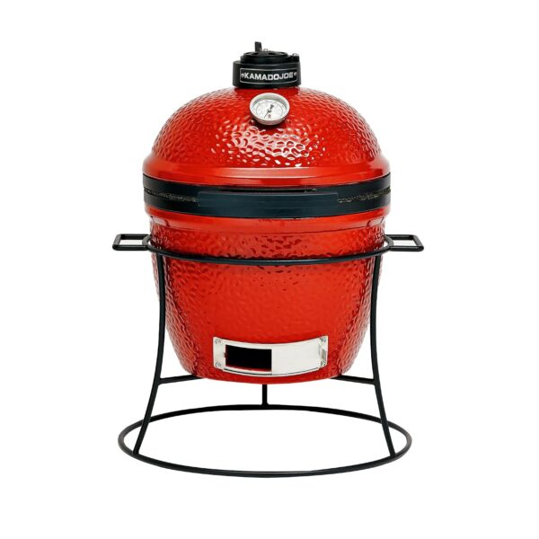 Parrilla Kamado Joe Joe Jr KJ13RH Portátil de Cerámica 13.5 Pulgadas Color Rojo con Soporte de Hierro Fundido y Rejilla