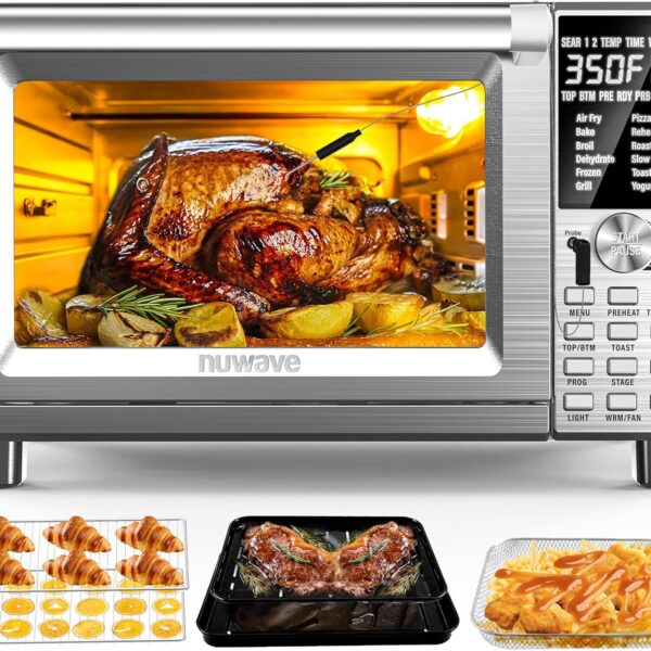 Nuwave Bravo Horno Tostador Freidora de Aire Inteligente, Convección de Encimera 12 en 1, Capacidad XL de 30 Cuartos de