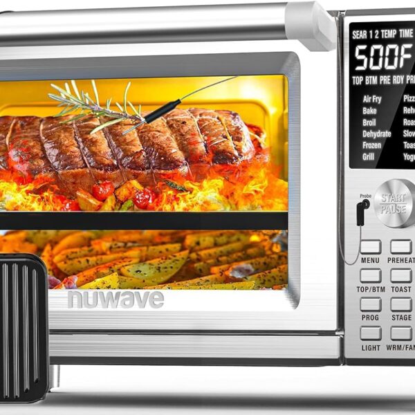 NUWAVE Bravo XL - Freidora de aire con horno tostador de convección, combo de parrilla inteligente 112 en 1 con sabores