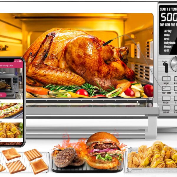 Horno tostador freidora de aire inteligente NuWave Bravo XL, combo de parrilla/plancha de encimera 12 en 1, capacidad XL