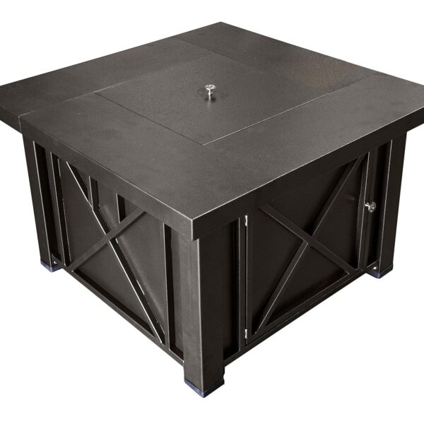 Fogata Cuadrada de Propano Hiland GSF-DGH 40000 BTU Bronce Decorativo con Tapa y Vidrio Transparente