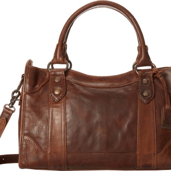 Cartera Frye Melissa DB147 de piel marrón oscuro con cremallera correa ajustable al hombro y asa superior