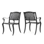Sillas de Exterior Christopher Knight Home Hallandale 239070 Aluminio Fundido Negro Mate Antiguo Asiento y Respaldo de M