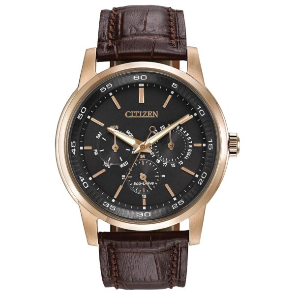 Reloj Citizen Eco-Drive Corso BU2013-08E Acero Inoxidable Tono Oro Rosa Correa de Cuero Marrón 43 Milímetros