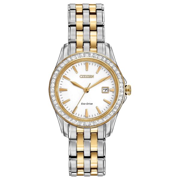 Reloj Citizen EW1908-59A Eco-Drive para mujer bisel de cristal color plateado acero inoxidable de dos tonos