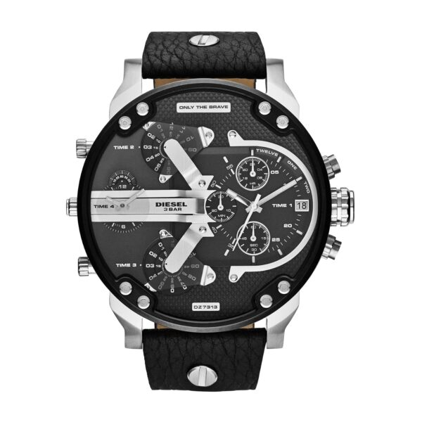 Reloj Diesel Mr. Daddy 2.0 DZ7313 Cronógrafo Caja de Acero Inoxidable 58 mm Correa de Cuero Negro