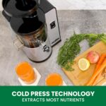 Omega Exprimidor de Prensa en Frío Vertical 43 RPM de Masticación Lenta Compacto Extractor de Jugo para Frutas y Vegetal
