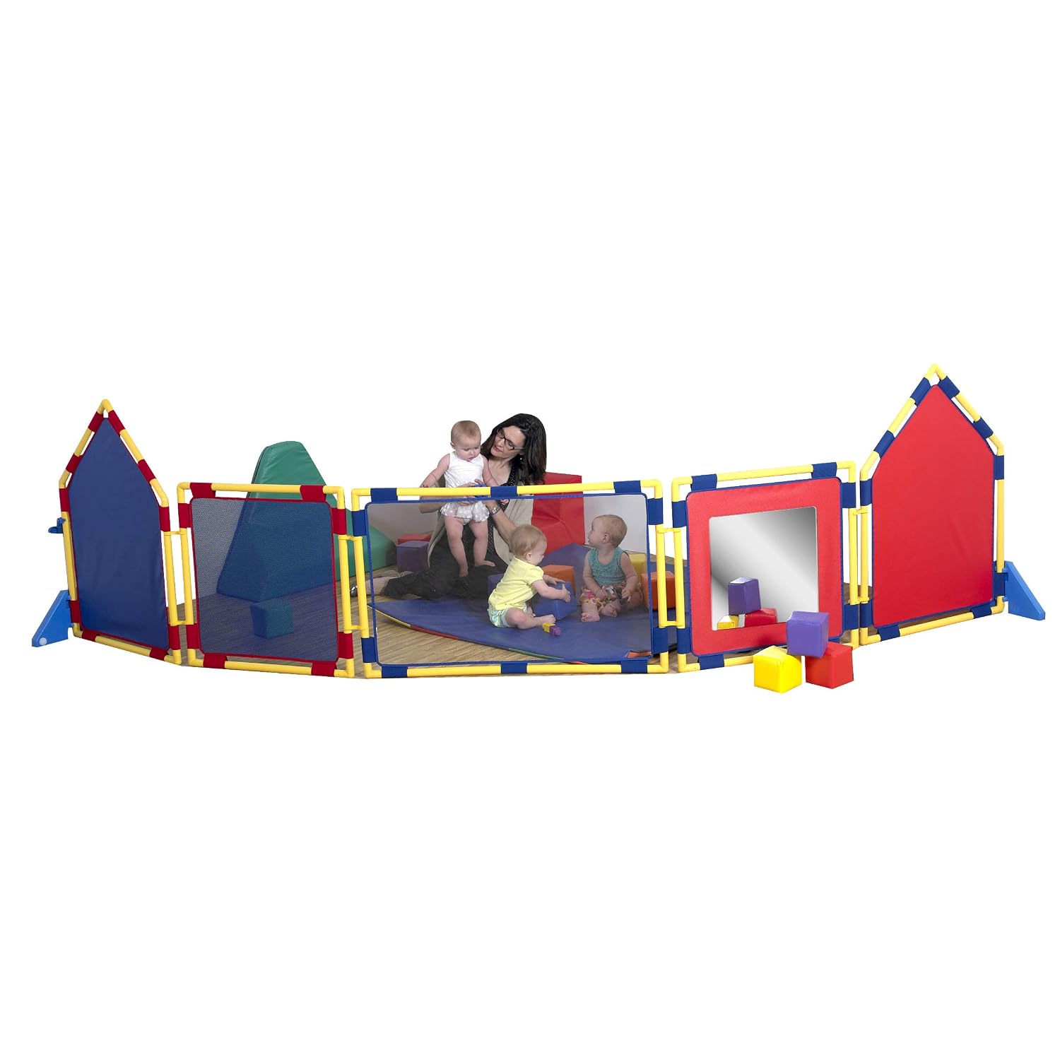 Corralito para Bebés Children's Factory CF900-360 5 Paneles Plástico Rojo Amarillo Azul con Espejo y Malla Transparente