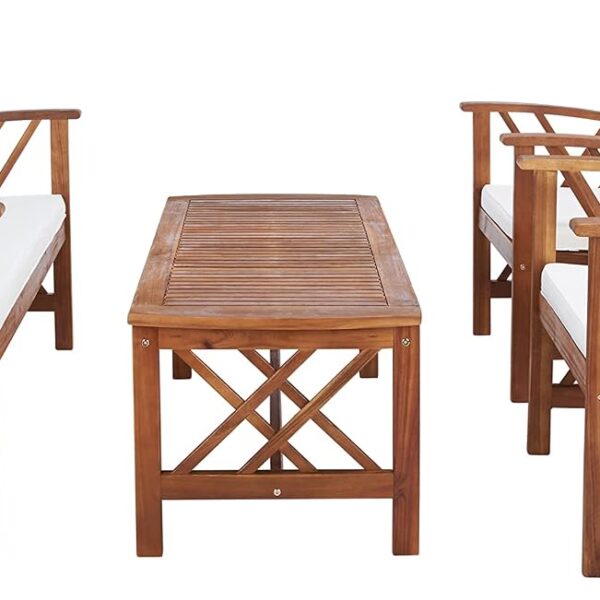 Juego de Patio Safavieh Fontana PAT7008A 4 Piezas Madera de Acacia con Cojines Beige