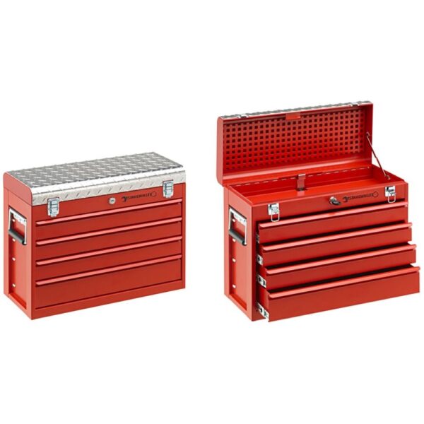 Stahlwille 81091004 13216/4 Caja de herramientas de cuatro cajones, cajones extraíbles, compartimento de tapa, asas de t
