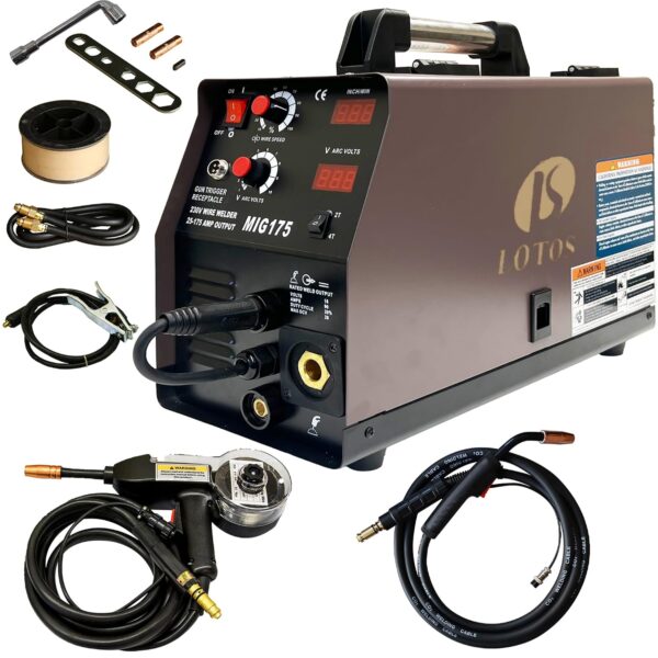 Lotos Mig175 soldadora Mig de 175 AMP (2 versiones - con o sin pistola de carrete) ambas incluyen máscara, cables sólido