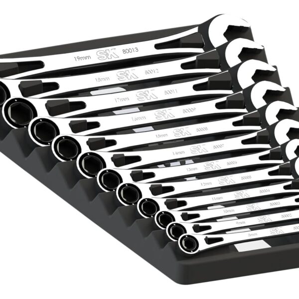 SK Tools USA - Juego de llaves de trinquete combinadas, 12 piezas, 6 puntos, métricas -Frame® | 80019