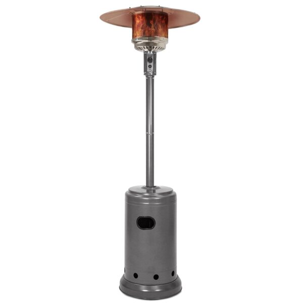 Calentador de Patio de Propano Amazon Basics Modelo 62108 46000 BTU con Ruedas Gris Pizarra 32.1 x 32.1 x 91.3 Pulgadas
