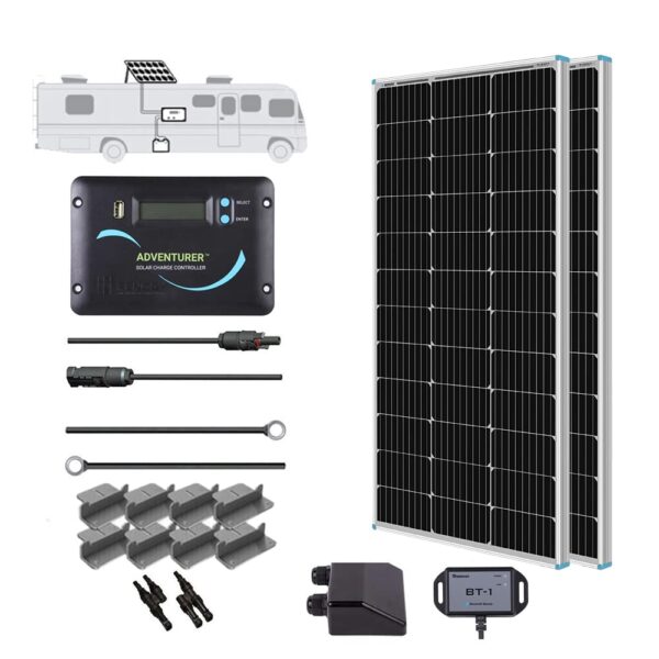 Kit de Panel Solar Renogy 200 Watts 12 Volts Monocristalino con Controlador de Carga Adventurer 30A PWM LCD y Soportes d