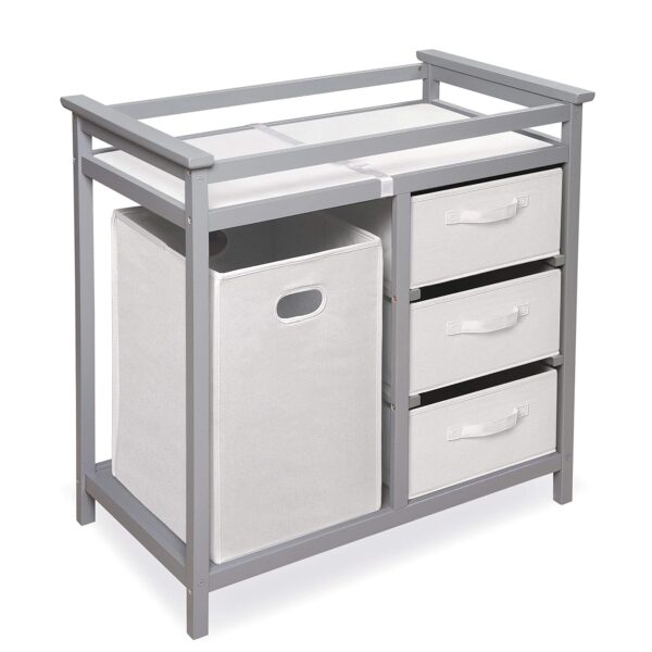 Mesa Cambiadora para Bebés Badger Basket 25033 con Canasta para Ropa Sucia y Tres Cestas Organizadoras