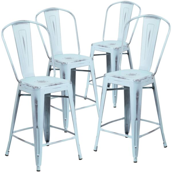 Taburete de Metal Flash Furniture 4-ET-3534-24-DB-GG Pack 4 Altura de Asiento 24 Pulgadas Verde-Azul