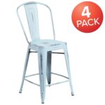 Taburete de Metal Flash Furniture 4-ET-3534-24-DB-GG Pack 4 Altura de Asiento 24 Pulgadas Verde-Azul