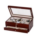 Caja de reloj de madera Mele & Co Christo modelo 00670S16 con tapa de vidrio acabado nogal 10 compartimentos
