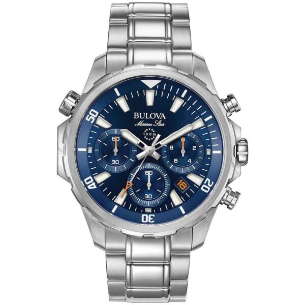 Reloj Bulova Marine Star 96B256 Cronógrafo Acero Inoxidable 43 milímetros Esfera Azul Resistente al Agua 100M