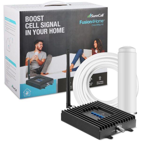Amplificador de Señal Celular SureCall Fusion4Home SC-PolyH-72-ORA-Kit Antena Omni Látigo Cobertura hasta 2000 Pies Cuad