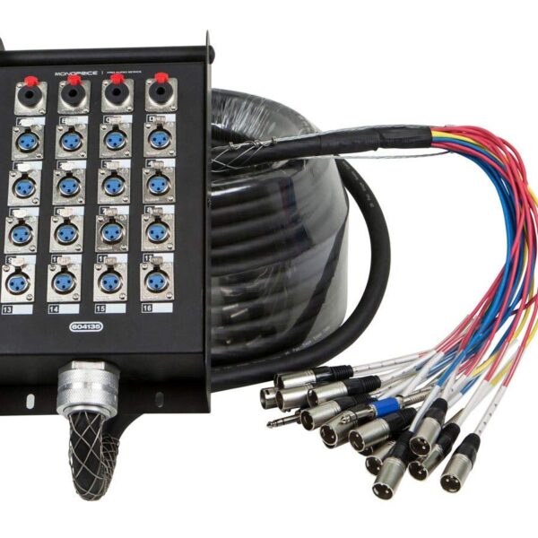 Monoprice Serpiente de 20 canales y caja de escenario de 16 XLR x 4 TRS, con 16 conexiones aguas abajo y 4 aguas arriba,