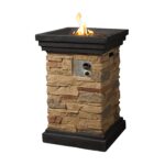 Fogata de Gas Teamson Home HF29402A Cuadrada Aspecto de Piedra 40000 BTU Rocas de Lava Cubierta de PVC Color Marrón