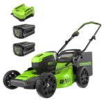 Cortacésped Inalámbrico Greenworks GLM801602 80V 21 Pulgadas Sin Escobillas con 2 Baterías 2.0 Ah y Cargador Rápido