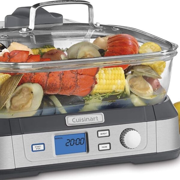 Vaporera digital de vidrio Cuisinart Cookfresh para cocinar, vaporera de verduras de 5 litros con 5 configuraciones prep