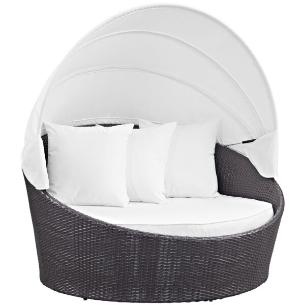 Sofá Cama Modway Convene EEI-2175-EXP-WHI con Dosel Retráctil Ratán Sintético Marco de Aluminio Blanco Espresso