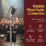Pyle Micrófono retro, estilo clásico vintage, audio unidireccional, soporte ajustable, cable XLR, acabado plateado, micr