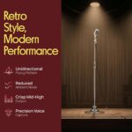 Pyle Micrófono retro, estilo clásico vintage, audio unidireccional, soporte ajustable, cable XLR, acabado plateado, micr