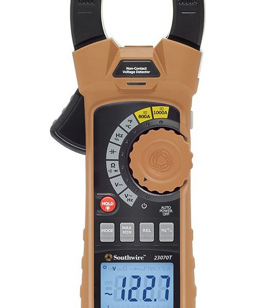 Southwire Pinza métrica 23070T - Diseñado para pruebas de corriente fiables - True RMS 1000A AC/DC - Luz de trabajo LED