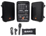 JBL Professional EON208P Altavoz portátil todo en uno dual, sistema PA de 2 vías con micrófono vocal AKG, mezclador de 8