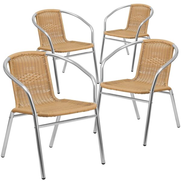 Silla apilable Flash Furniture Lila 4-TLH-020-BGE-GG paquete de 4 aluminio y ratán beige interior y exterior