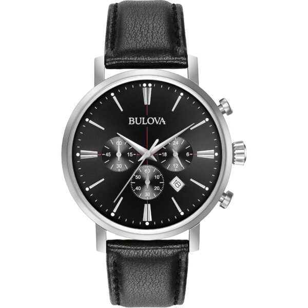 Reloj Bulova Aerojet Classic 96B262 Cronógrafo Acero Inoxidable 41mm Correa de Piel Negra