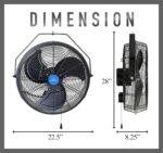 Ventilador de Pared iLIVING ILG8E18-15 18 Pulgadas 6360 CFM 3 Velocidades Negro para Interiores y Exteriores