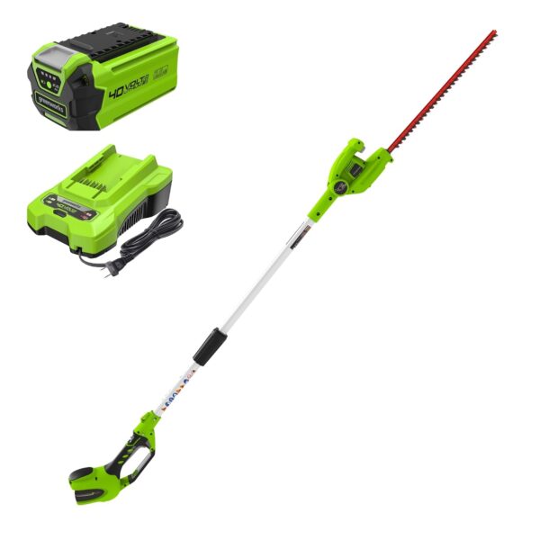 Cortasetos de Poste Inalámbrico Greenworks PH40B210 40V 20 Pulgadas Hoja de Acero con Batería 2.0 Ah y Cargador