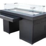 Fogata de Patio Hiland GSF-RFP Acabado Negro Rectangular con Parabrisas de Cristal y Tapa de Acero Inoxidable