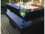 Fogata de Patio Hiland GSF-RFP Acabado Negro Rectangular con Parabrisas de Cristal y Tapa de Acero Inoxidable