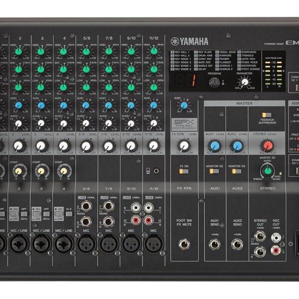 Yamaha EMX5 Mezclador de estéreo autoamplificado de 12 entradas con efectos DSP, Negro