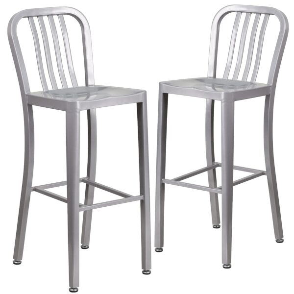 Taburete de Bar Flash Furniture Gael 2-CH-61200-30-SIL-GG 30 pulgadas Acero Galvanizado Plateado Juego de 2